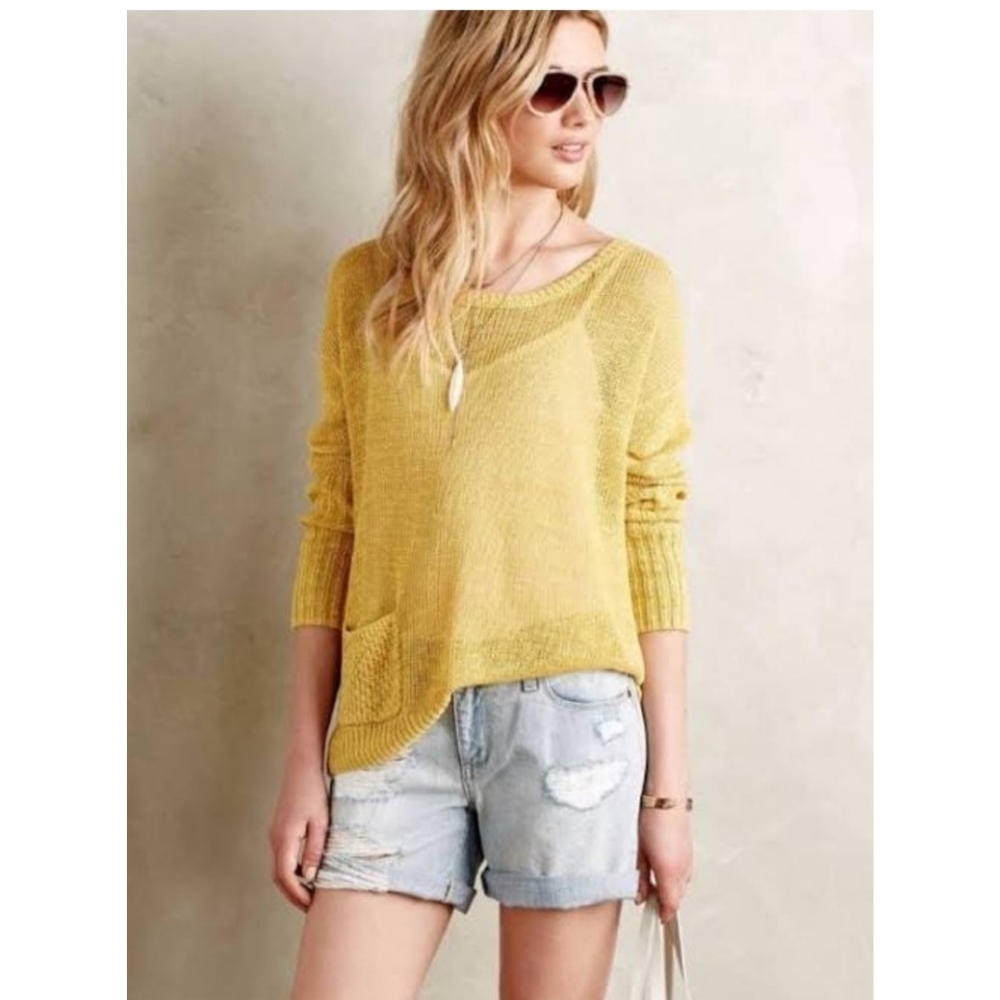 Anthropologie Sparrow Yellow Linen Sweater